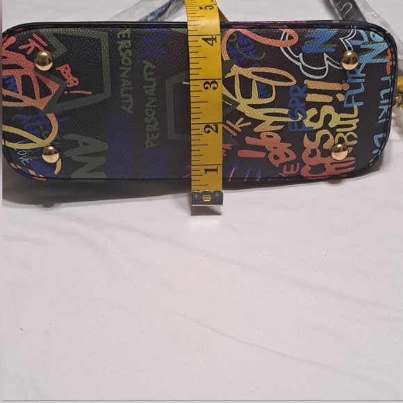 Black Graffiti Printed PU Leather Crossbody Bag with Chain Strap NWT - Picture 10 of 15